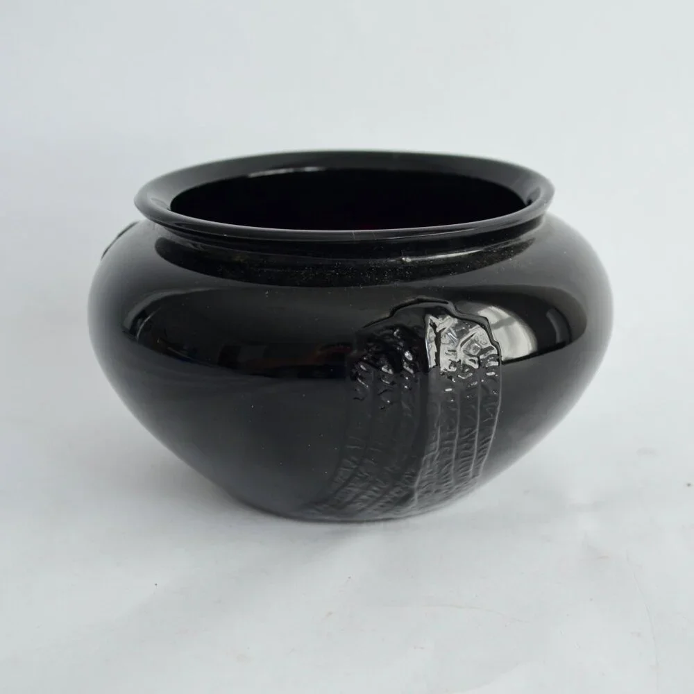 LE Smith Black Glass Bowl Glass Round Vase Art Deco